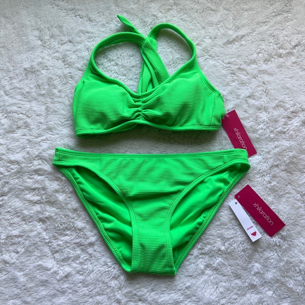 Xhilaration Neon Green Textured Bikini Set